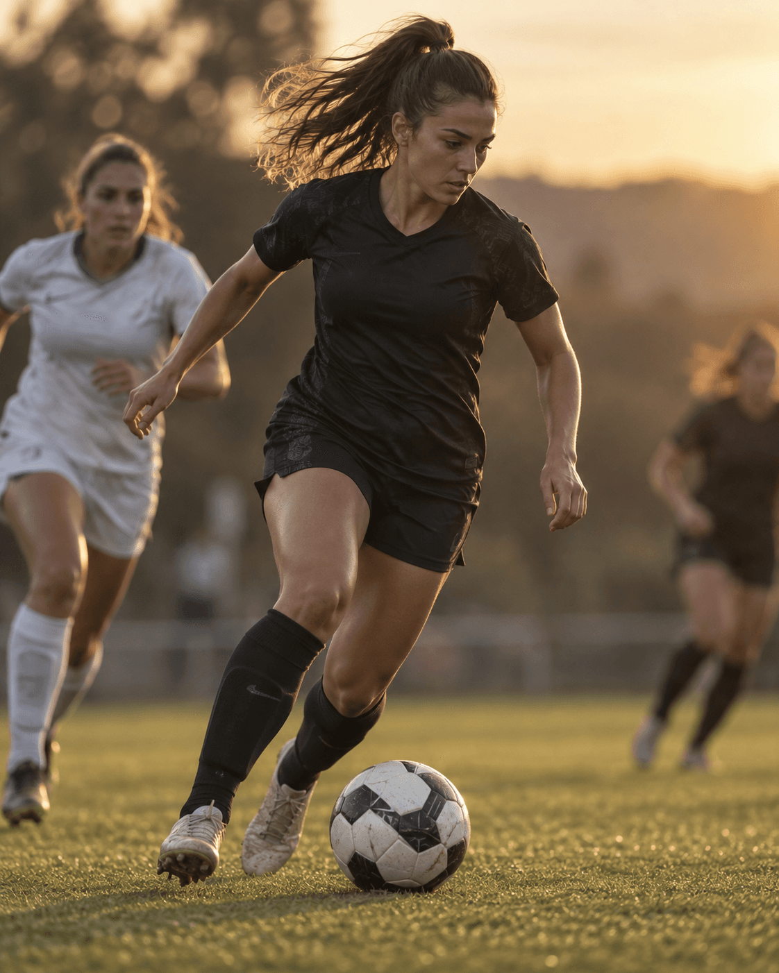 Female soccer player dribbling